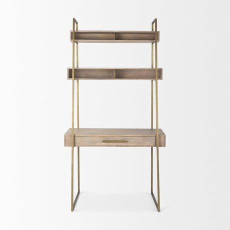 Cordell Light Brown Wood W/Gold Metal Office Desk by Mercana at Eve Furniture