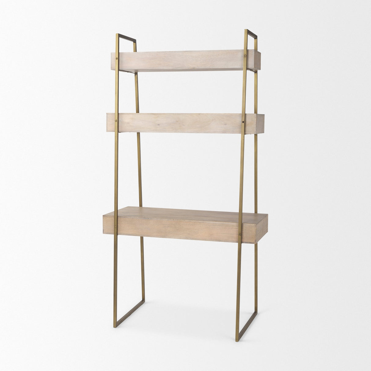 Cordell Light Brown Wood W/Gold Metal Office Desk by Mercana at Eve Furniture