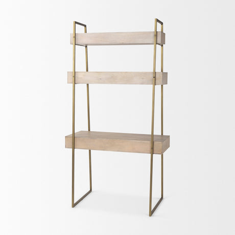 Cordell Light Brown Wood W/Gold Metal Office Desk by Mercana at Eve Furniture