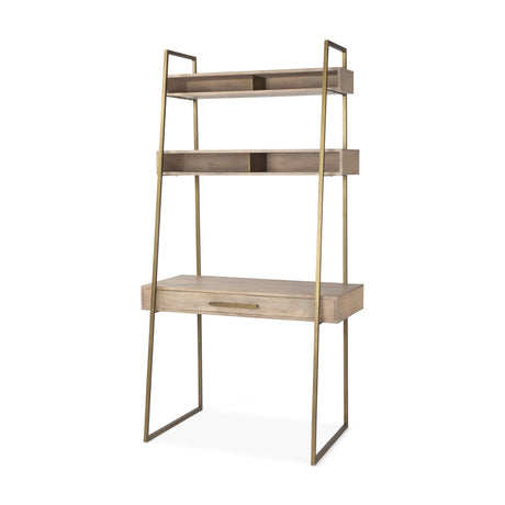 Cordell Light Brown Wood W/Gold Metal Office Desk by Mercana at Eve Furniture