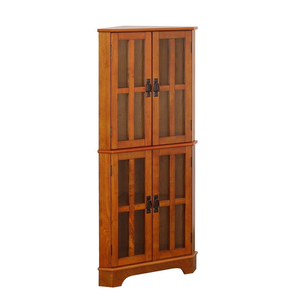 Coreosis Golden Brown 4-Shelf Corner Curio Cabinet