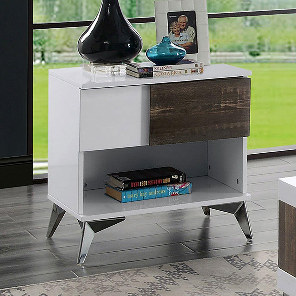 Corinne White/Distressed Dark Oak End Table by Furniture of America at Eve Furniture
