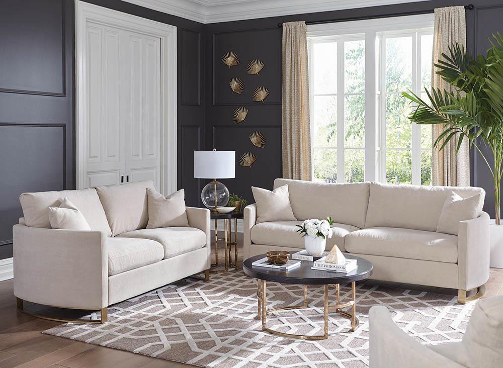 Corliss Beige 2-piece Upholstered Arched Arm Sofa Set by Coaster at Eve Furniture