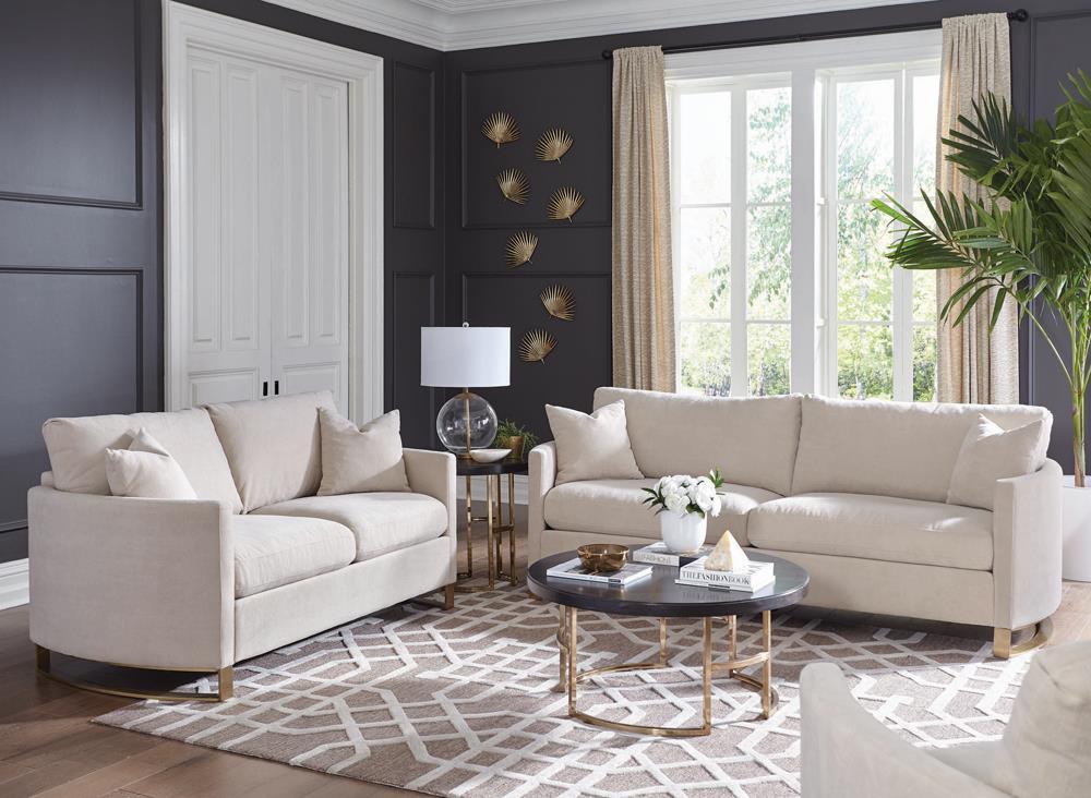 Corliss Beige 2-piece Upholstered Arched Arm Sofa Set by Coaster at Eve Furniture