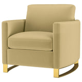 Corliss Camel Velvet Curved Track Arm Chair by Coaster at Eve Furniture