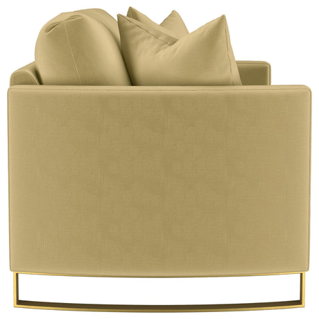Corliss Camel Velvet Curved Track Arm Loveseat by Coaster at Eve Furniture