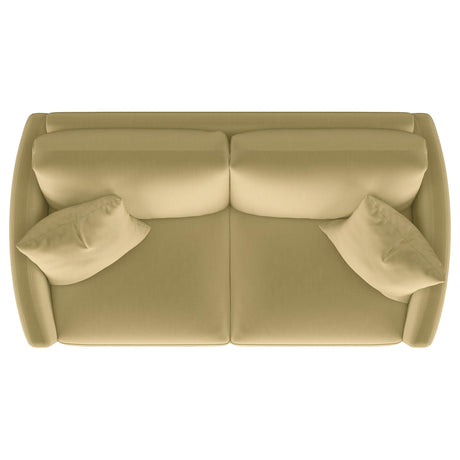 Corliss Camel Velvet Curved Track Arm Loveseat by Coaster at Eve Furniture