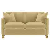 Corliss Camel Velvet Curved Track Arm Loveseat by Coaster at Eve Furniture