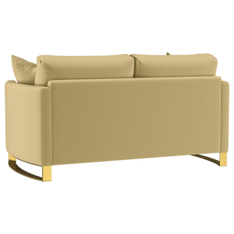 Corliss Camel Velvet Curved Track Arm Loveseat by Coaster at Eve Furniture