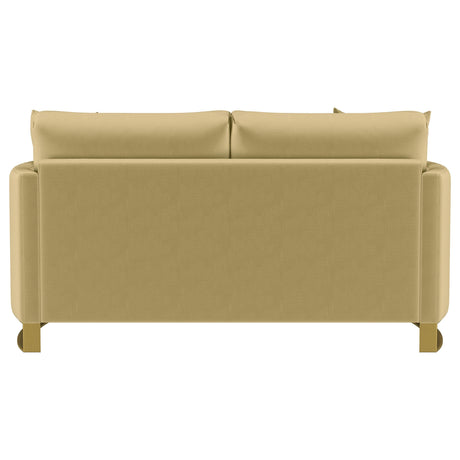 Corliss Camel Velvet Curved Track Arm Loveseat by Coaster at Eve Furniture