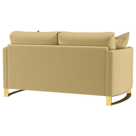 Corliss Camel Velvet Curved Track Arm Loveseat by Coaster at Eve Furniture