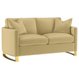 Corliss Camel Velvet Curved Track Arm Loveseat by Coaster at Eve Furniture