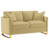 Corliss Camel Velvet Curved Track Arm Loveseat by Coaster at Eve Furniture