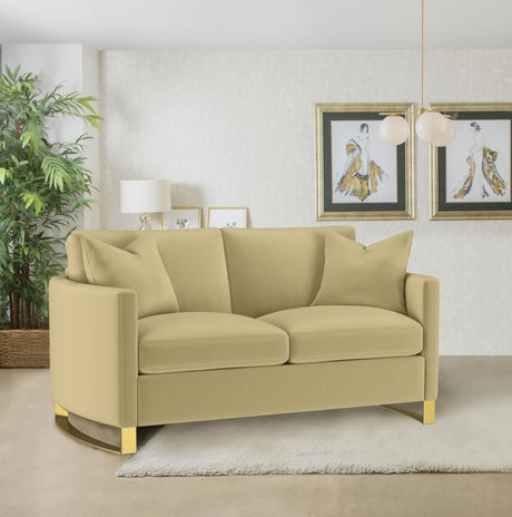 Corliss Camel Velvet Curved Track Arm Loveseat by Coaster at Eve Furniture