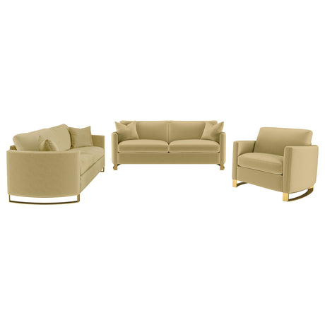 Corliss Camel Velvet Upholstered 3-Piece Living Room Set by Coaster at Eve Furniture