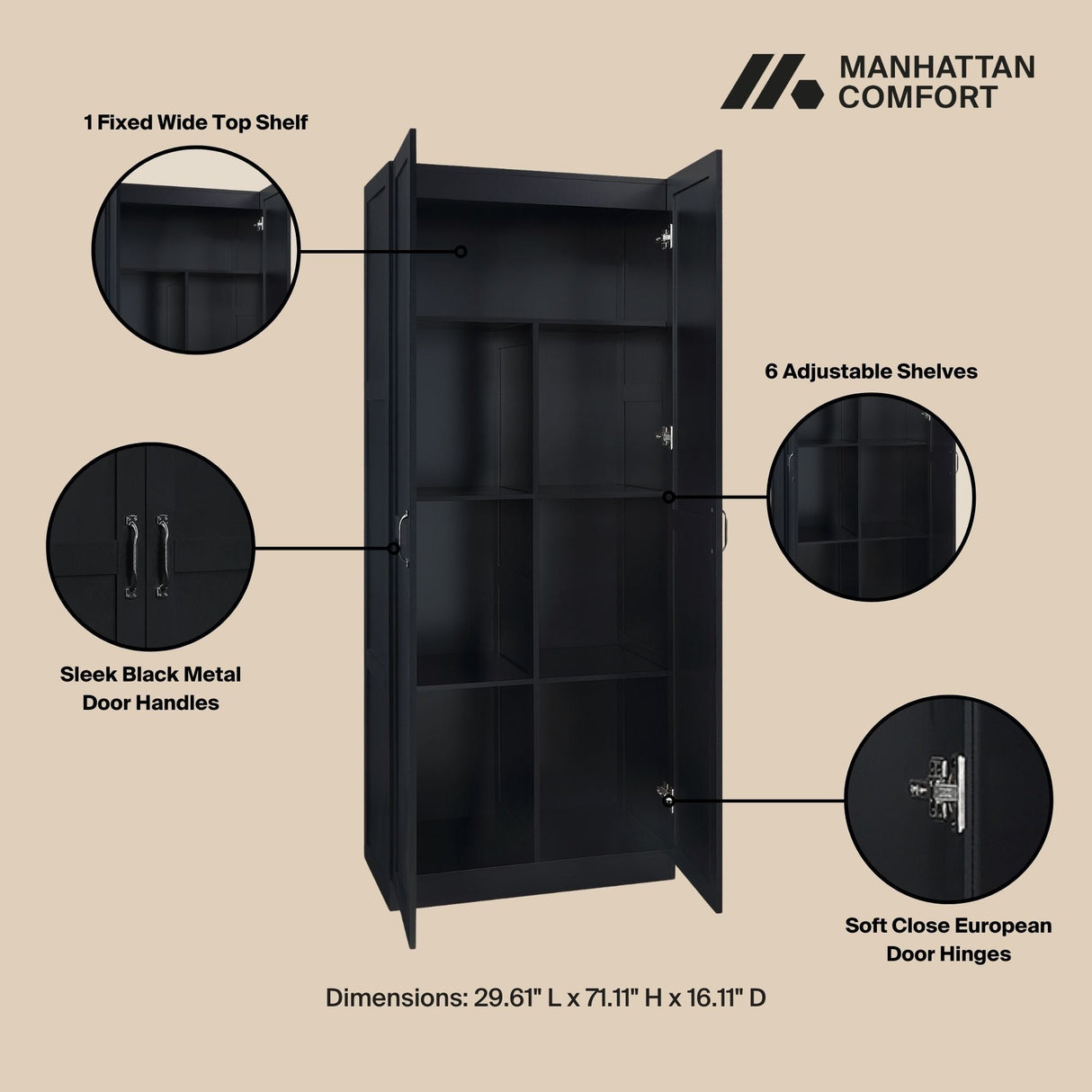 Cornelia Storage Closet 1.0 in Black by Manhattan Comfort at Eve Furniture
