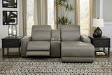 Correze 3-Piece Dual Power Leather Reclining Modular Sectional by Ashley at Eve Furniture