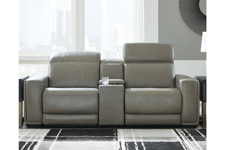 Correze Gray 3-Piece Power Reclining Sectional Loveseat by Ashley at Eve Furniture
