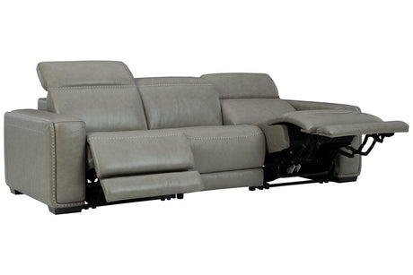 Correze Gray 3-Piece Dual Power Leather Reclining Modular Sofa by Ashley at Eve Furniture