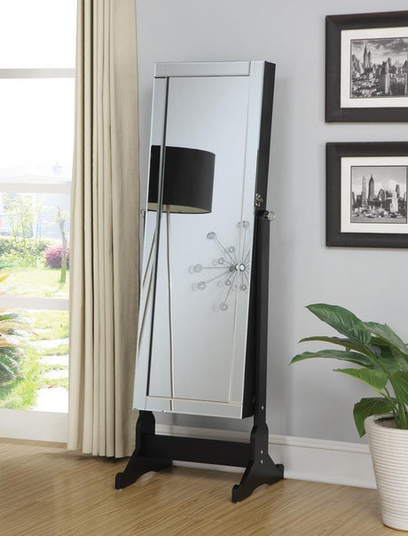 Cortez Black Storage Jewelry Cheval Mirror by Coaster at Eve Furniture