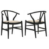 Cortona Danish Y-Shaped Back Wishbone Dining Side Chair Black and Beige (Set of 2) by Coaster at Eve Furniture