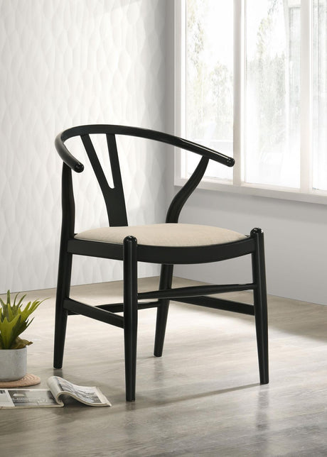 Cortona Danish Y-Shaped Back Wishbone Dining Side Chair Black and Beige (Set of 2) by Coaster at Eve Furniture