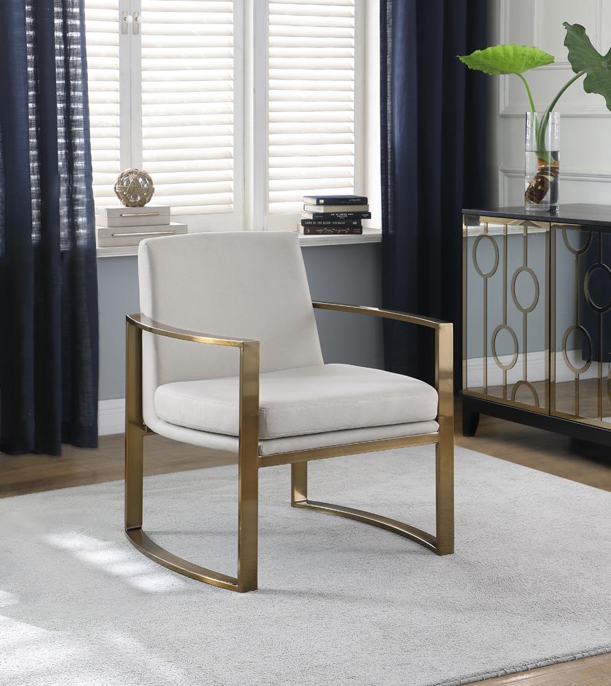 Cory Cream/Bronze Concave Metal Arm Accent Chair