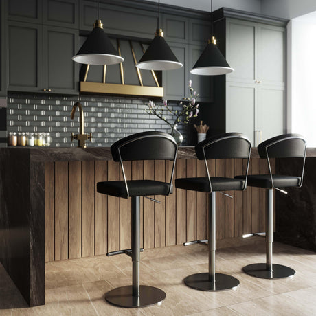 Cosmo Black Performance Vegan Leather on Black Steel Barstool by TOV Furniture at Eve Furniture