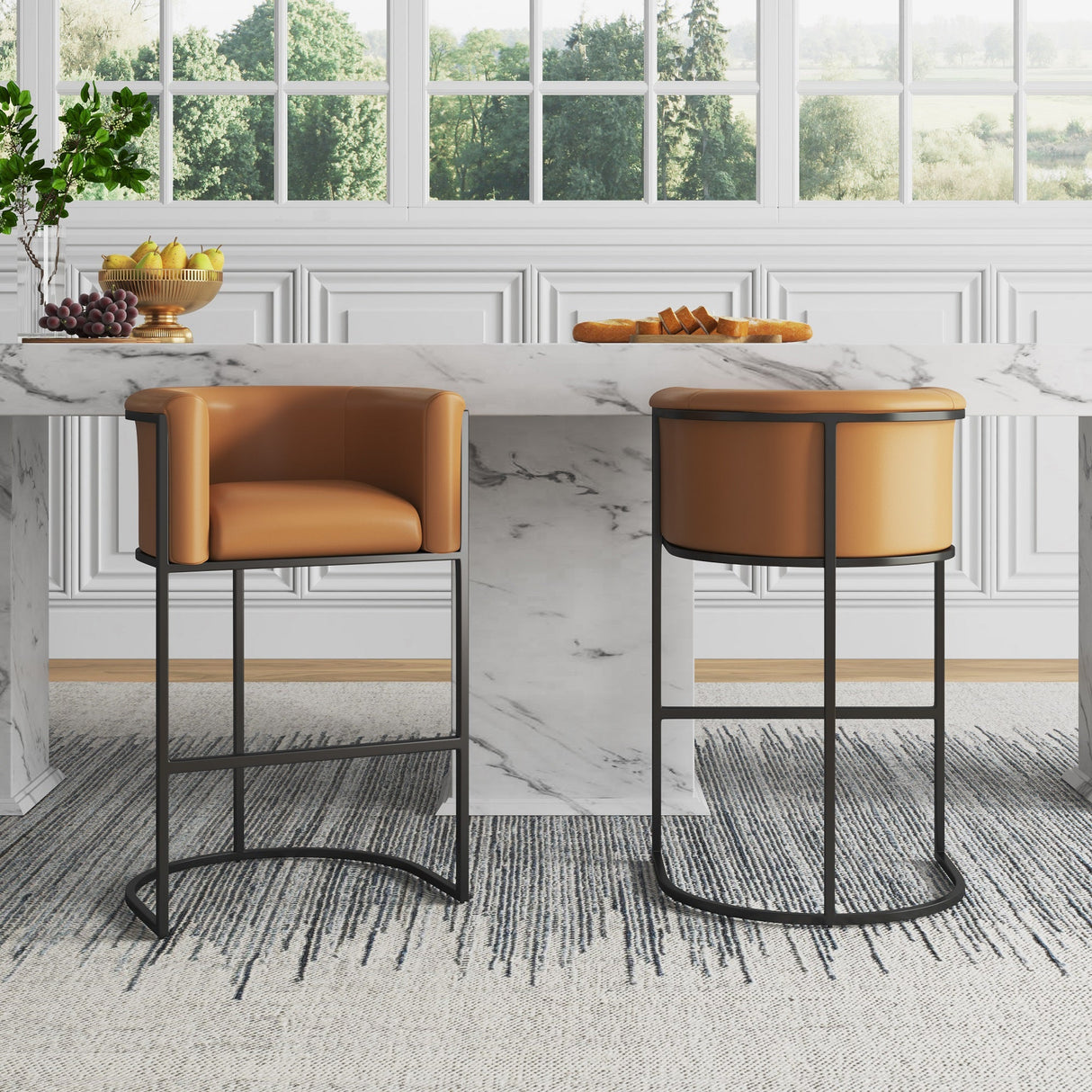 Cosmopolitan Barstool in Camel and Black (set of 3) by Manhattan Comfort at Eve Furniture
