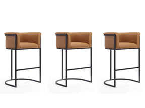 Cosmopolitan Barstool in Camel and Black (set of 3) by Manhattan Comfort at Eve Furniture