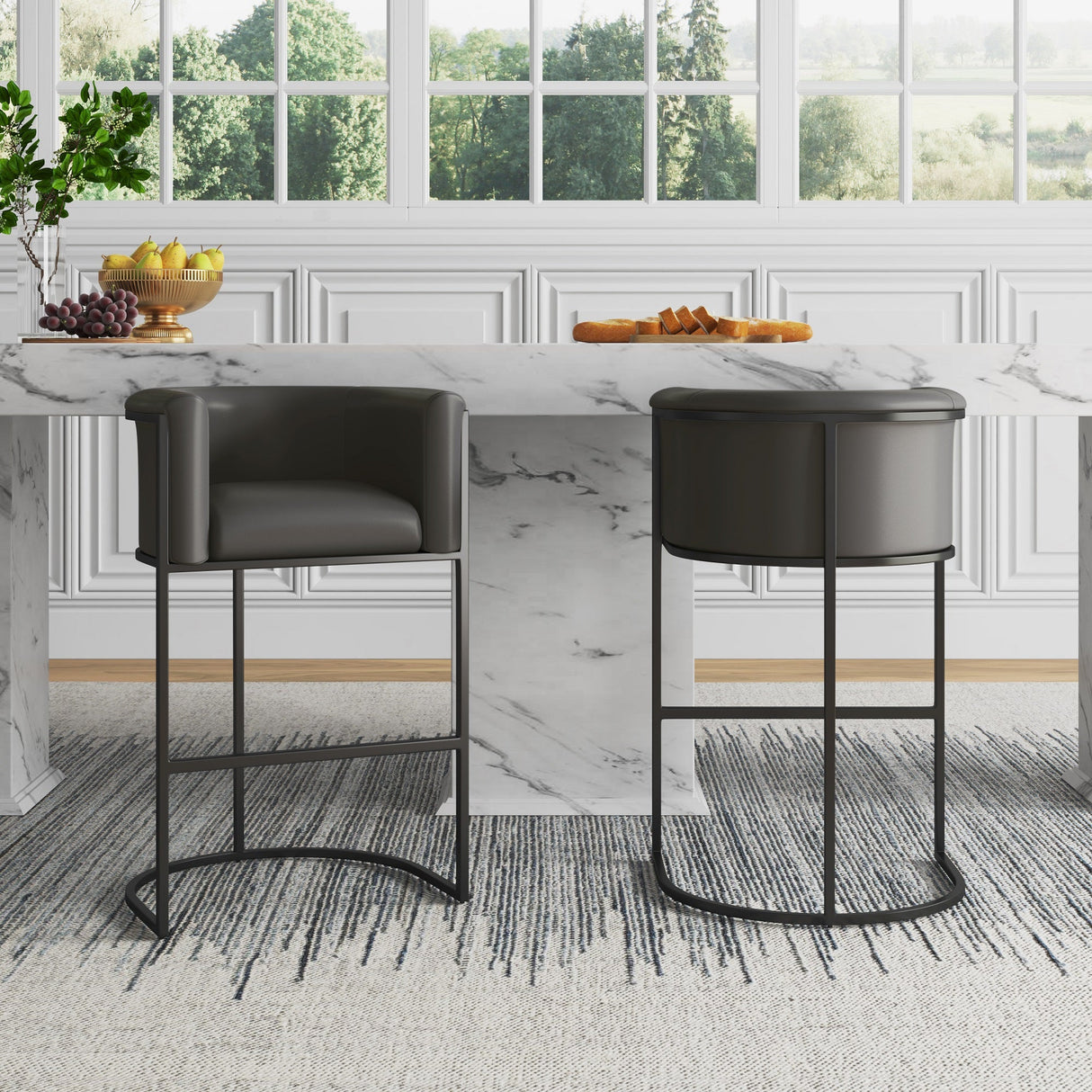 Cosmopolitan Barstool in Pebble and Black (set of 2) by Manhattan Comfort at Eve Furniture