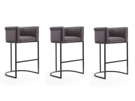 Cosmopolitan Barstool in Pebble and Black (set of 3) by Manhattan Comfort at Eve Furniture