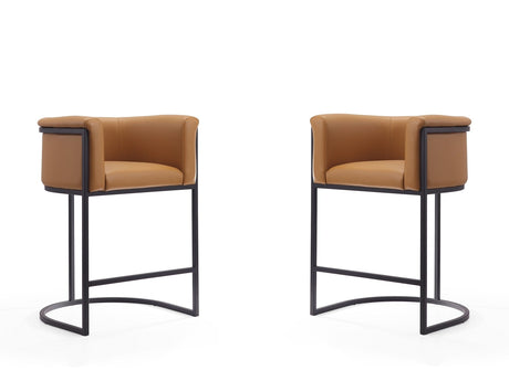 Cosmopolitan Counter Stool in Camel and Black (set of 2) by Manhattan Comfort at Eve Furniture