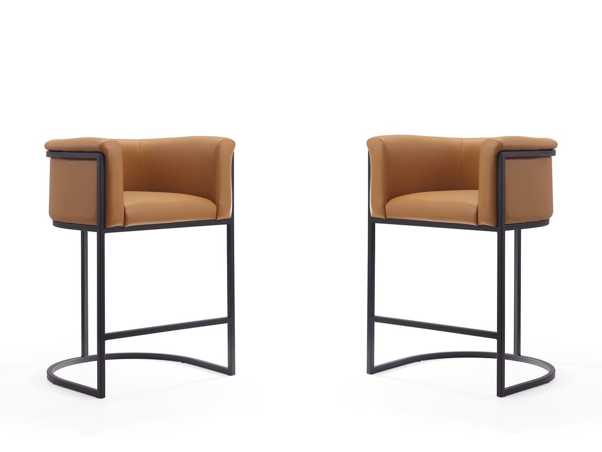 Cosmopolitan Counter Stool in Camel and Black (set of 2) by Manhattan Comfort at Eve Furniture