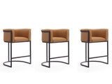 Cosmopolitan Counter Stool in Camel and Black (set of 3) by Manhattan Comfort at Eve Furniture