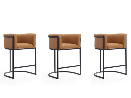 Cosmopolitan Counter Stool in Camel and Black (set of 3) by Manhattan Comfort at Eve Furniture