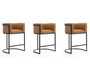 Cosmopolitan Counter Stool in Camel and Black (set of 3) by Manhattan Comfort at Eve Furniture