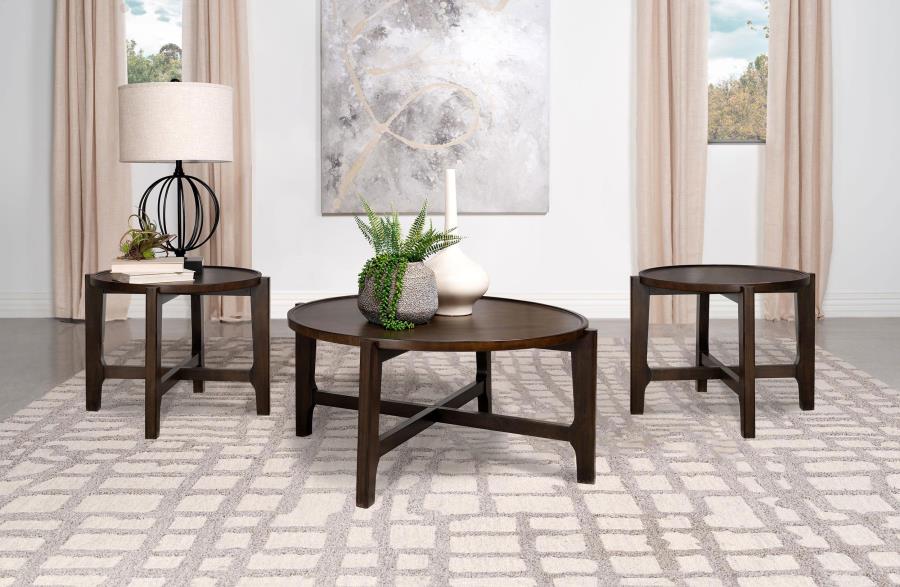Cota Dark Brown 3-Piece Solid Wood Coffee and End Table Set by Coaster at Eve Furniture