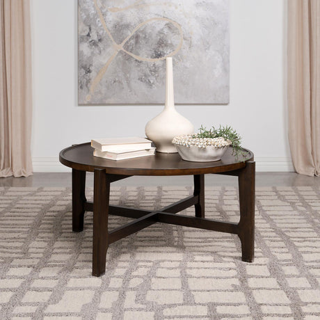 Cota Round Solid Wood Coffee Table Dark Brown by Coaster at Eve Furniture