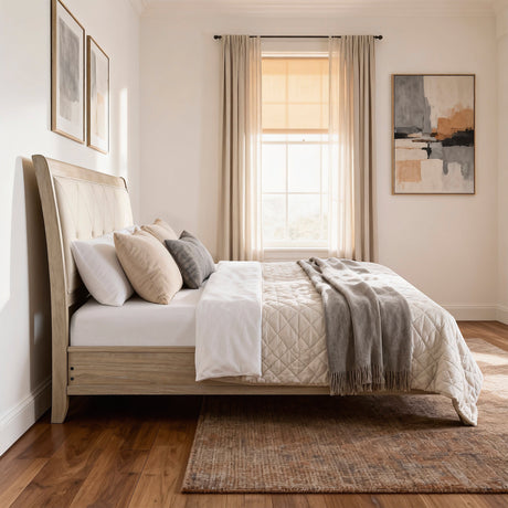 Cotterill Beige King Upholstered Panel Bed by Homelegance at Eve Furniture
