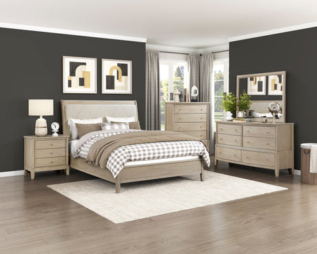 Cotterill Beige King Upholstered Panel Bed by Homelegance at Eve Furniture