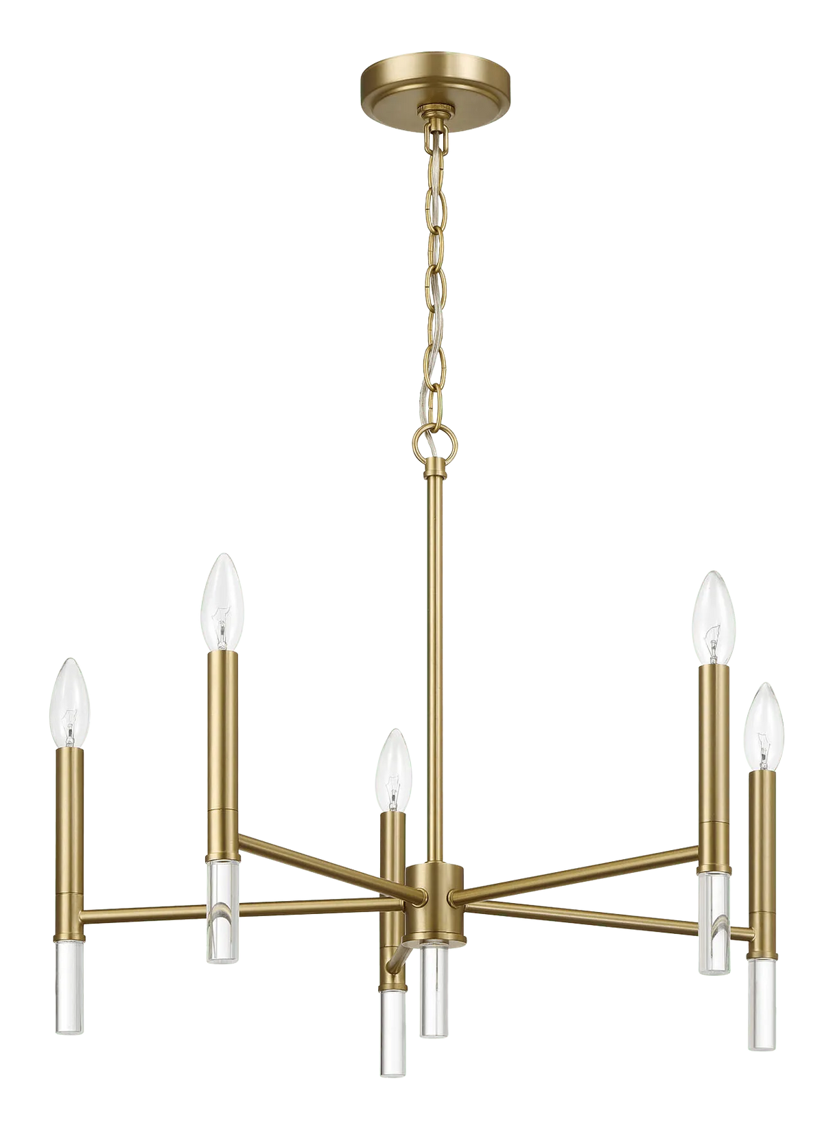 Courtyard Five Light Golden Brass Candle Light Chandelier 24"W × 17.75"H by Ashcroft Furniture at Eve Furniture