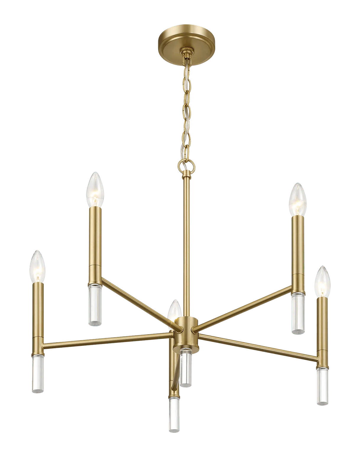 Courtyard Five Light Golden Brass Candle Light Chandelier 24"W × 17.75"H by Ashcroft Furniture at Eve Furniture