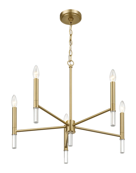 Courtyard Five Light Golden Brass Candle Light Chandelier 24"W × 17.75"H by Ashcroft Furniture at Eve Furniture