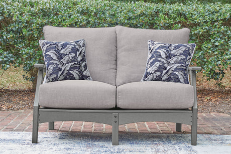 Cove Beach Gray Outdoor Sofa and Loveseat with Coffee Table by Ashley at Eve Furniture