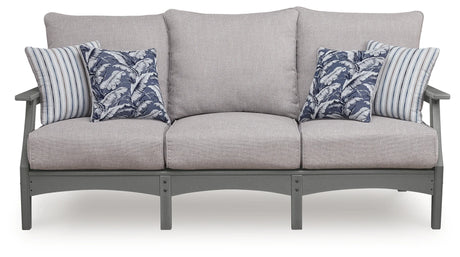 Cove Beach Gray Outdoor Sofa and Loveseat with Coffee Table by Ashley at Eve Furniture