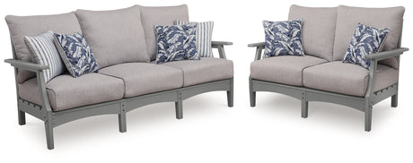 Cove Beach Gray Outdoor Sofa and Loveseat by Ashley at Eve Furniture
