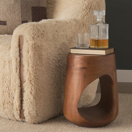 Cove Mid-Brown Sculptural Open Side Table by Mercana at Eve Furniture