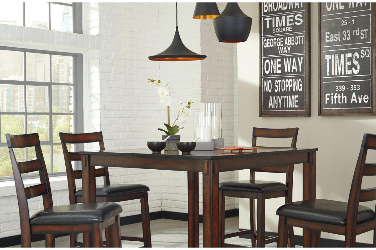 Coviar Brown Counter Height Dining Table and 4 Bar Stools by Ashley at Eve Furniture