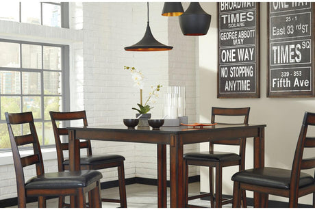 Coviar Brown Counter Height Dining Table and 4 Bar Stools by Ashley at Eve Furniture